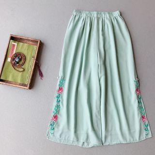 Floral Embroidered Chiffon Wide-leg Pants