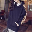 Hooded Pullover With Leopard-print Sleeves