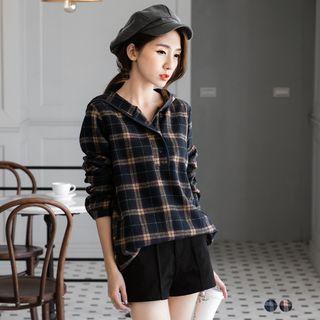 Placket Open Checked Hoodie