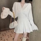 Long-sleeve Plain Mini Dress White - One Size