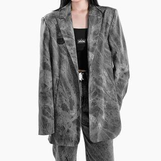 Faux Leather Tie Dye Blazer