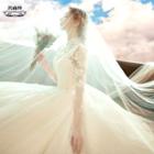 3/4-sleeve Embroidered Wedding Ball Gown