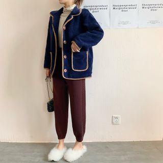 Fleece Button Jacket Navy Blue - One Size