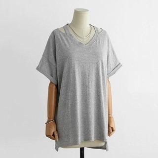 Short-sleeve Cutout Loose-fit Top