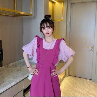 Short-sleeve T-shirt / Frill Trim Jumper Pants