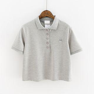 Rabbit Embroidered Short-sleeve Crop Polo Shirt