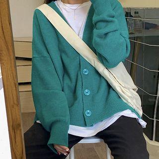 Plain V-neck Cardigan As Shown In Figure - One Size