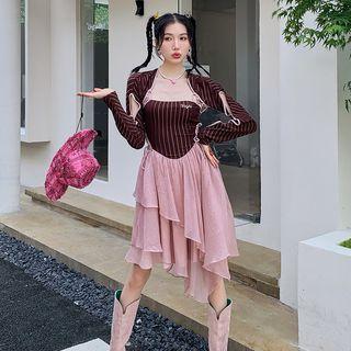 Long-sleeve Lace Up Irregular Corset Dress