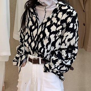 Harem Jeans / Long-sleeve Printed Shirt / Turtle-neck Mesh Top