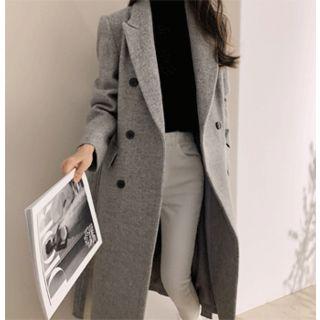 Double-breasted Wool Blend Coat With Sash Gray - One Size