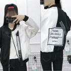 Lettering Two-tone Zip Bomber Jacket
