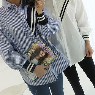 Knit-trim Striped Shirt