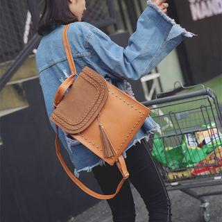 Faux-leather Braided Tassel Studded Backpack