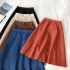 Plain Faux Suede High-waist A-line Skirt