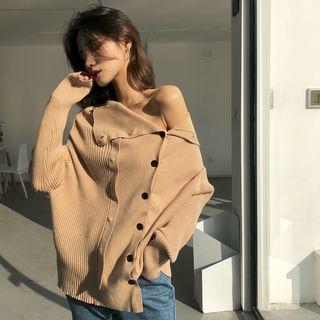Plain Turtleneck Long-sleeve Loose-fit Knit Top As Figure - One Size
