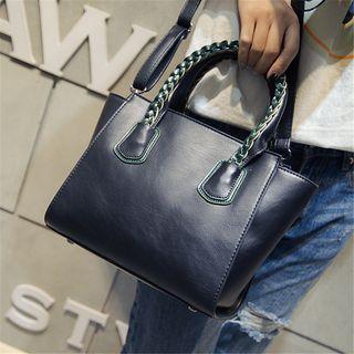 Braided Handle Faux-leather Handbag