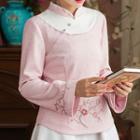 Set: Long-sleeve Paneled Embroidered Top + Paneled Embroidered Cape