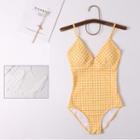 Spaghetti Strap Plaid Swimsuit / Cover-up / Set