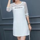 Letter Lace Panel Long-sleeve Dress