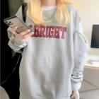 Mock Two Piece Loose-fit Long-sleeve Lettering Sweatshirt Gray - One Size