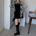Jacquard Mesh Top / Lace Panel Suspender Skirt