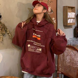 Long-sleeve Lettering Hooded Loose-fit Top