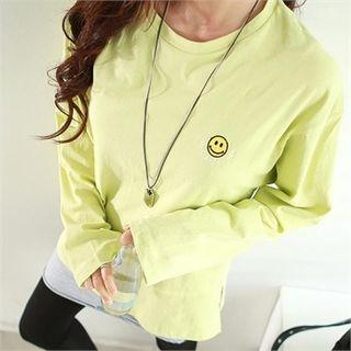 Long-sleeve Smile-appliqu  T-shirt