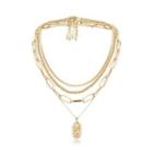 Set: Alloy Embossed Pendant Necklace + Choker (assorted Designs) 0350 - Gold - One Size