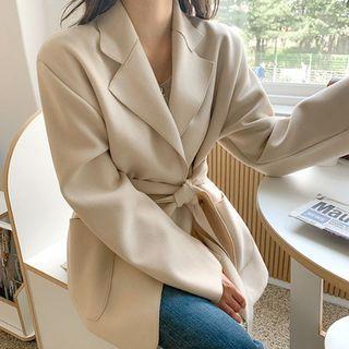 Plus Size Woolen Blazer With Sash