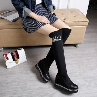 Lettering Hidden Wedge Over-the-knee Boots