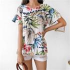 Frill-sleeve Floral Print Top
