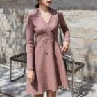 Long-sleeve Double-breasted Knit A-line Dress