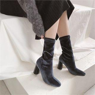 Velvet Chunky-heel Booties