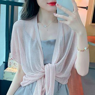 Short-sleeve Open-front Cardigan