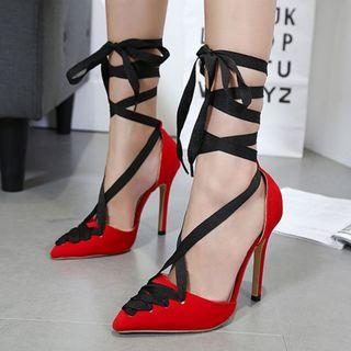 Faux-suede Lace-up High-heel Pumps
