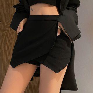 High-waist Asymmetric A-line Mini Skorts