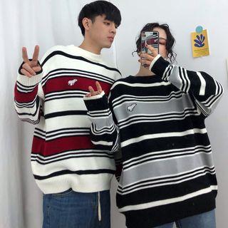 Couple Matching Striped Crew-neck Sweater