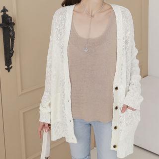 Colored Oversized Nubby-knit Cardigan