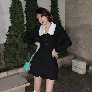Long Sleeve Two-tone Retro Dress