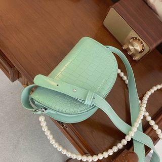 Faux Pearl Plain Saddle Crossbody Bag