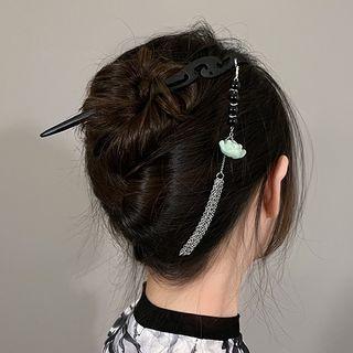 Retro Wooden Hair Stick Black & Silver - One Size