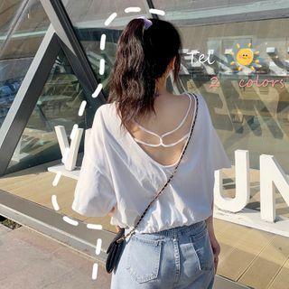 Short Sleeve Open Back Plain T-shirt