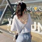 Short Sleeve Open Back Plain T-shirt