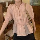 Short-sleeve Crinkled Blouse Pink - One Size