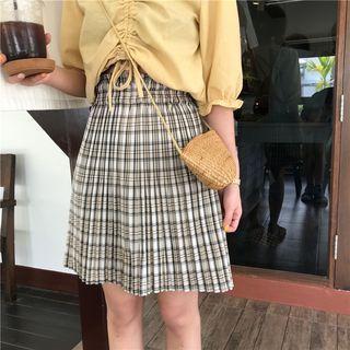 High Waist Checked A-line Skirt