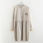 Cat Embroidered Long-sleeve Dress As Shown In Figure - One Size