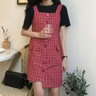 Gingham Wide-strap Buttoned Dress
