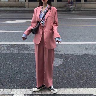 Button Blazer / Wide Leg Dress Pants
