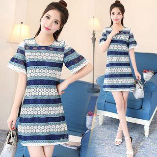 Set: Lace Short-sleeve Dress + Plain Slipdress