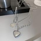 Heart & Disc Pendant Layered Necklace Silver - One Size